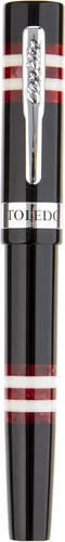 Vista 9 de Conklin Toledo - Pluma estilográfica negra con segmentos de anillo azul y blanco, punta mediana de oro macizo de 14 quilates, elegante pluma