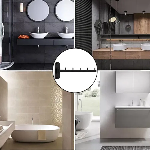 Vista 4 de Perchero Plegable de Pared con Brazo Giratorio de Acero Inoxidable Resistente para Baño, Dormitorio, Cuarto de Lavandería - Negro