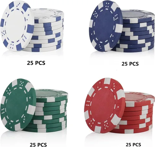 Vista 3 de Fichas de póquer de 11.5 gramos, 100 piezas de fichas de póquer de casino para Texas Hold'em, fichas de blackjack, kit de juegos de póquer