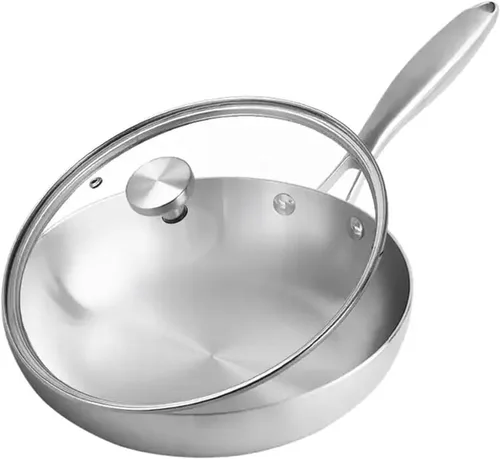 Triply - Sartén de grado profesional, sartén de acero inoxidable, sartén con tapa (sartén de 10 pulgadas con tapa)