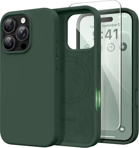 Vista 16 de GONEZ Funda magnética para iPhone 14, compatible con Magsafe, con protector de pantalla + protector de cámara, forro de microfibra antiarañazos