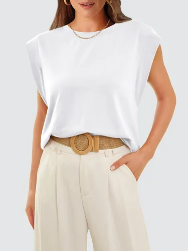 Vista 4 de WIHOLL Camisetas de manga casquillo para mujer, camisetas básicas de verano, estilo casual, ajuste holgado, moda 2024