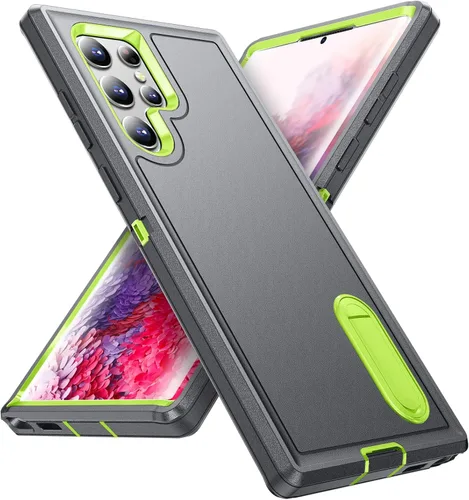 Vista 10 de Funda para Samsung Galaxy S22 Ultra con función atril de 3 capas de grado militar, funda protectora de silicona resistente a prueba de golpes