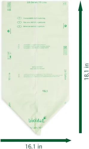 Vista 3 de bioMat Bolsas de basura compostables de 2.6 galones, 125 unidades, forros pequeños para basura de comida de cocina, certificado BPI, CMA y OK