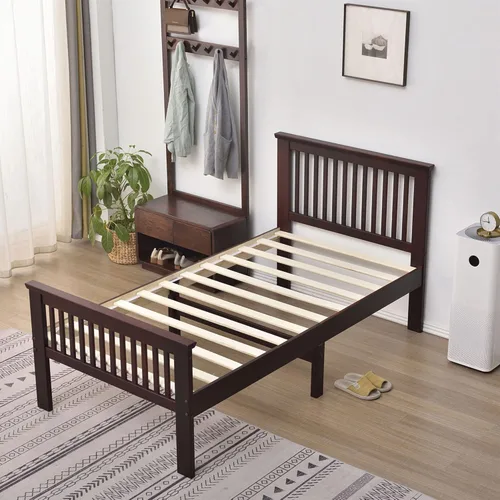 Vista 4 de Better Home Products Jassmine - Cama individual de pino con plataforma de madera maciza en caoba