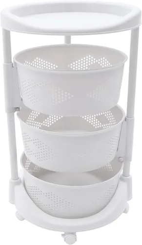 Kaibrite Estante giratorio de almacenamiento de cocina, cesta giratoria de múltiples capas con ruedas, para baño, lavandería, garaje, color blanco