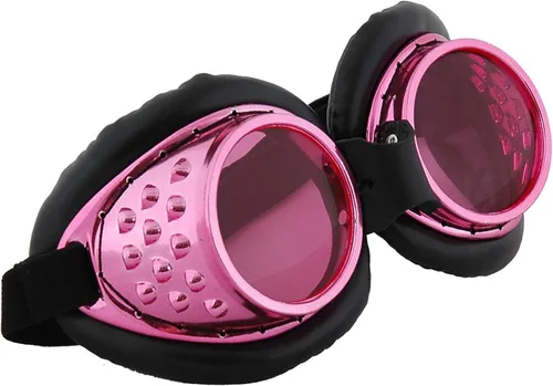 Vista 3 de elope Gafas de cosplay de disfraz de aviador radiactivo Steampunk rosa