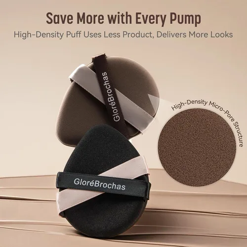 Vista 3 de Juego de esponjas para maquillaje, GloréBrochas 2 piezas, esponjas de base de baja absorción micro porosas, almohadillas de PU con cojín sin látex