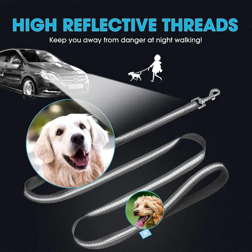Vista 4 de BAAPET Correa de nailon para perro de 5 pies con triple hilos reflectantes y cómodo mango acolchado para caminar, entrenar cachorros pequeños Negro