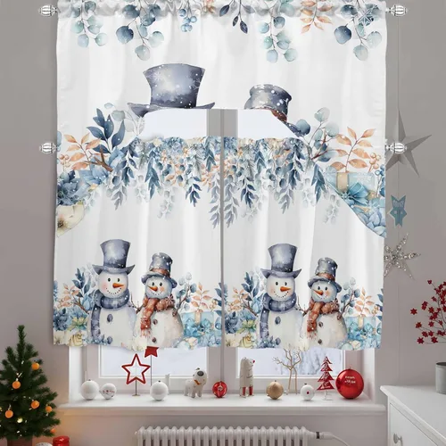 Vista 9 de Cortinas de cocina con cenefa de eucalipto de Navidad, con bolsillo para barra, cortinas para dormitorio, sala de estar, baño, cafetería, ventanas