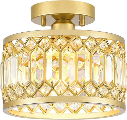 Vista 9 de YURNYQ Lámpara de Techo de Cristal, Moderna Lámpara de Techo Semi Empotrada, Luminarias de Techo Cromadas para Pasillo, Cocina, Entrada, Dormitorio