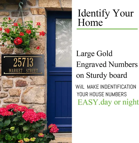 Vista 3 de Placa de dirección de metal personalizada, señales de números para placa de pared de casa, señal de dirección con nombre de calle, números de casa
