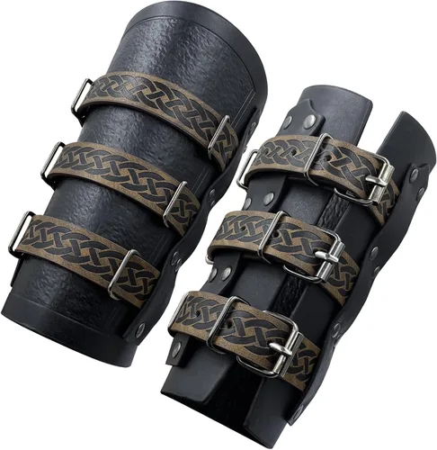 HiiFeuer Brazaletes de cuero sintético medieval vintage, hebilla retro que sujeta los protectores de brazos mercenarios, guanteletes de caballero de
