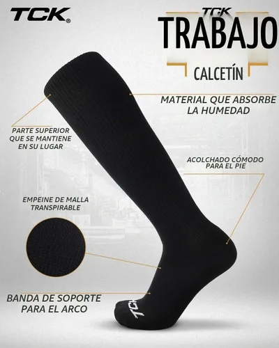 Vista 3 de Calcetines de trabajo por encima de la pantorrilla para hombres y mujeres 9-11, 10-13, 13-15, absorben la humedad, calcetines altos acolchados hasta