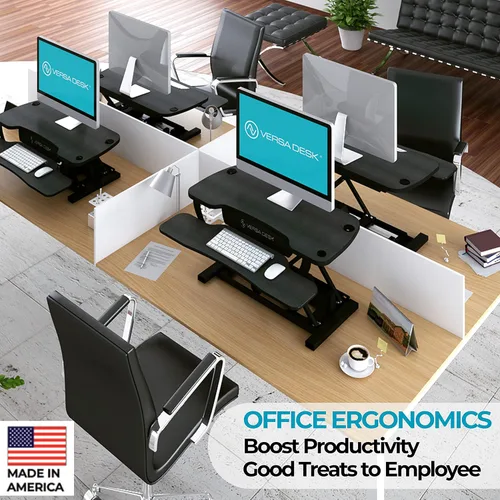 Vista 5 de VERSADESK PowerPro - Convertidor de escritorio de pie de 36 pulgadas, elevador de escritorio eléctrico de altura ajustable para estar de pie o Negro