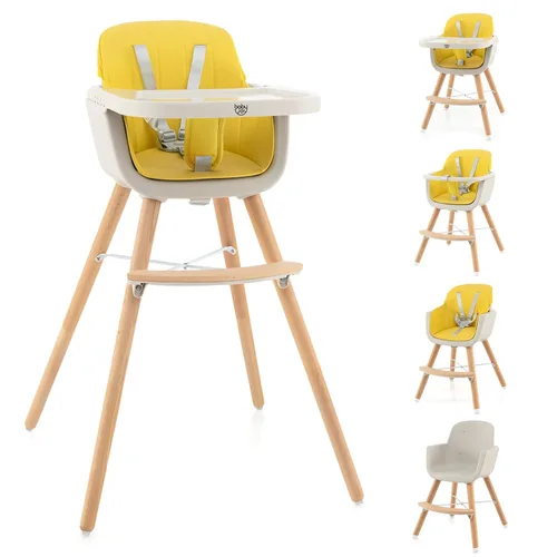 Vista 10 de BABY JOY Trona convertible para bebé, 3 en 1, silla alta/elevado/asiento de madera con bandeja extraíble, patas ajustables, arnés de 5 puntos, cojín