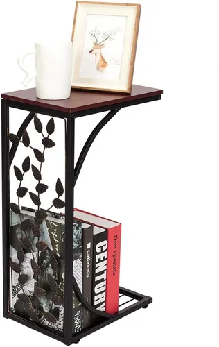 Vista 5 de Mesa auxiliar de anidación Mesas auxiliares apilables 54 * 30.5 * 21CM Tabla auxiliar de hierro con patrón de hojas Mesa de centro marrón