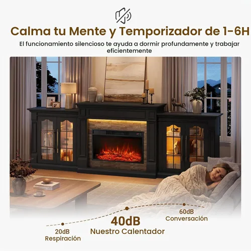 Vista 8 de 8-Color Electric Fireplace TV Stand, 104" Entertainment Center with Heater Negro