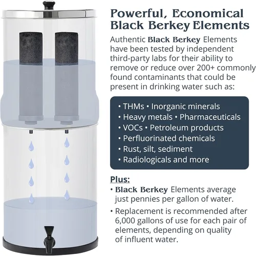 Vista 2 de Berkey Authentic Black Berkey Elementos de purificación - Filtros de repuesto para purificador de agua Berkey (paquete de 2)