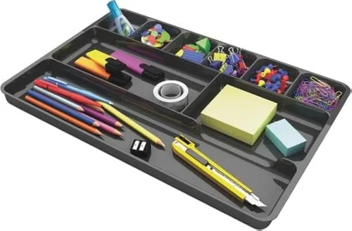 38104 Deflect-o Organizador de cajones de escritorio de plástico, 1 pulgada de alto x 14 pulgadas de ancho x 9 pulgadas de profundidad, color negro