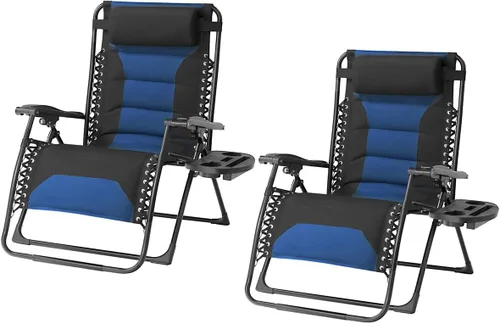 Vista 14 de Zero Gravity - Silla reclinable plegable de gran tamaño XL, silla de descanso acolchada anti gravedad con almohada ajustable y soporte para tazas