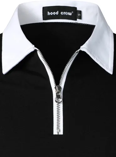 Vista 4 de HOOD CREW Camisas polo de manga larga para hombre con cremallera de bloque