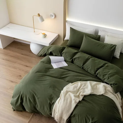 Vista 161 de JIYUAN - Juego de 3 piezas de 1 funda de edredón de algodón 100% lavado de 90x90 pulgadas (relleno no incluido) y 2 fundas de almohada, cómodo