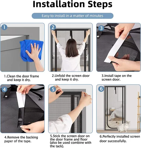 Vista 7 de QWR Puerta Mosquitera Mejorada para Mascotas que se Adapta a Tamaño de Abertura de Puerta de Hasta 30"x80", Puerta de Malla Resistente a Prueba