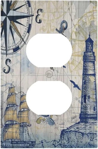 Vista 126 de Cubiertas de Enchufe Dúplex de 1 Gang con Hojas Florales de Eucalipto Azul en Acuarela, Placa Frontal Decorativa para Interruptor de Luz, Placa