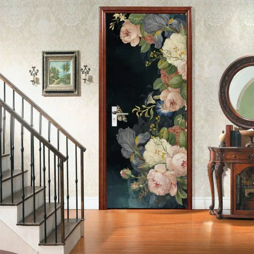 Vista 31 de Adhesivos 3D para puerta, murales para despegar y pegar, diseño de flores, autoadhesivas, removibles, de PVC, impermeable, póster para dormitorio