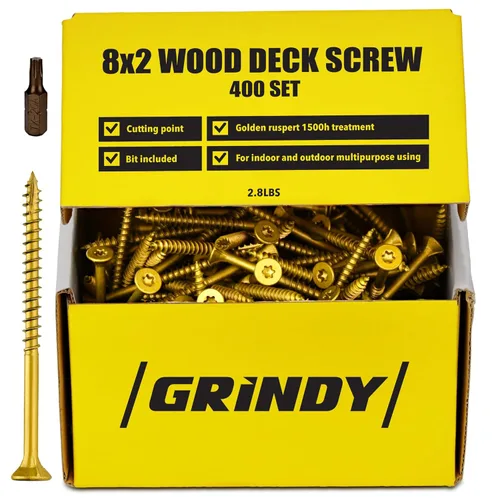 Vista 18 de Tornillos para madera de acero inoxidable #8 x 1 5/8'' de Grindy (paquete de 200/1.1 LBS) – Tornillos autoperforantes para cubierta I Resistentes al