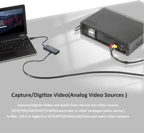 Vista 2 de Tarjeta de captura de video USB para VHS/HDMI/AV/RCA, convertidor de video analógico a digital, convertidor VHS a digital/USB/RCA, compatible