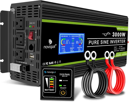Vista 12 de Novopal Inversor de corriente de onda sinusoidal pura de 1000 W, convertidor de corriente de 12 V CC a 110 V/120 V CA, 4 salidas de CA, inversor