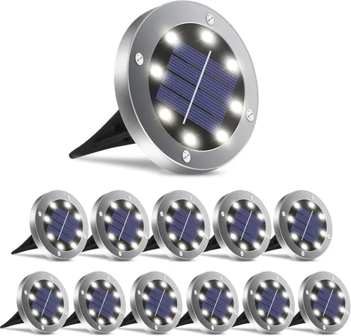 Luces solares para exteriores, paquete de 12 unidades, luces solares impermeables para jardín al aire libre, luz brillante en el suelo, iluminación