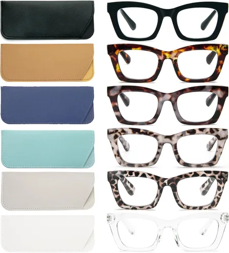 Vista 10 de REAVEE 6 Pack Oprah Style Reading Glasses for Women Blue Light Blocking, Cute Square Computer Readers with Spring Hinge