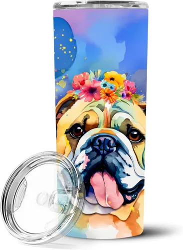 Vista 112 de Caroline's Treasures Siberian Husky Hippie Dawg - Vaso delgado de acero inoxidable al vacío de doble pared reutilizable, vaso aislado para café