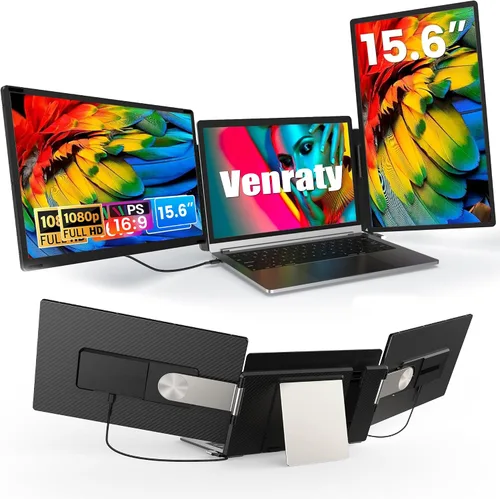 Vista 10 de Extensor de pantalla para computadora portátil, monitor desmontable Negro Dual 15.6