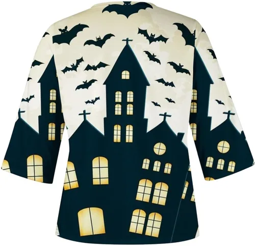 Vista 4 de Hocus Pocus Costumes for Women Elegant V Neck 34 Sleeve Pullover Causal Print Halloween Costumes for Adults Fall