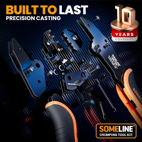 Vista 7 de SOMELINE Kit de herramientas de prensado de conectores eléctricos, crimpadora de terminales de trinquete 22-10 AWG, con conectores aislados a tope