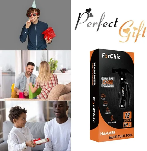 Vista 7 de Martillo Multiherramienta 12 en 1, Equipo de Camping, Herramienta de Supervivencia, Regalo de Cumpleaños y Navidad para Hombres, Regalos de Navidad