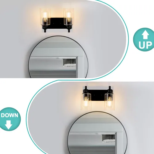 Vista 5 de Lámparas de baño de 2 luces, modernas luces negras para iluminación de baño, accesorios de iluminación sobre espejo para armario, dormitorio, pasillo