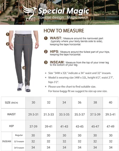 Vista 5 de SPECIALMAGIC Pantalones de golf para hombre, elásticos, ajustados, ligeros, con bolsillos con cremallera