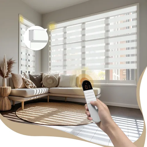 Vista 12 de Boolegon Persianas de cebra motorizadas con control remoto, persianas enrollables de cebra para ventanas con 95% de oscurecimiento, persianas