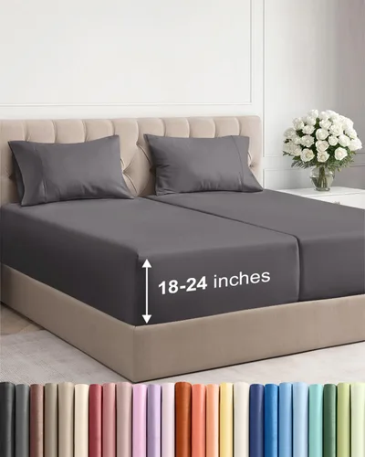 Vista 102 de Sábanas individuales de bolsillo extra profundo, sábanas transpirables y refrescantes de 3 piezas, juego de sábanas de lujo para hotel, suaves, sin