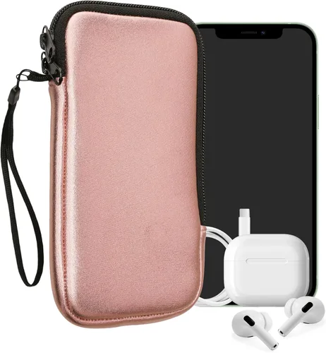 Vista 11 de kwmobile Bolsa de neopreno para teléfono tamaño XXS - 3/3,5 pulgadas - Mini bolsa universal para celular con cremallera, correa para la muñeca