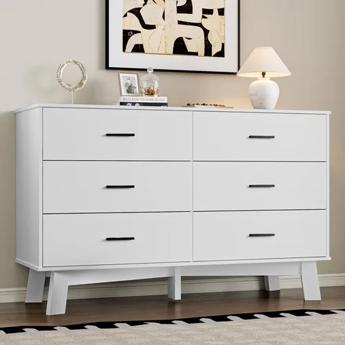 Vista 9 de BORNOON Cómoda para dormitorio con 7 cajones, cómoda moderna de 47.2 pulgadas de ancho con manijas de metal, base en forma de X y pata central