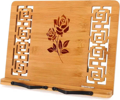 Vista 15 de MEGREZ Soporte de libro para lectura (13.2 x 9.4 pulgadas) Soporte de bambú para libros de cocina para cocina, soporte ajustable