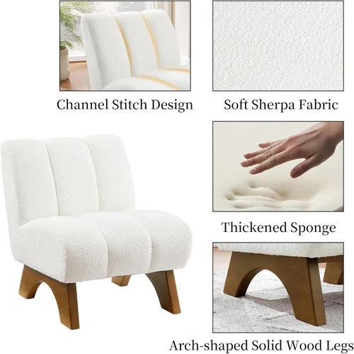 Vista 45 de Art Leon Silla decorativa moderna, sofá modular de tela sherpa, silla individual sin brazos con patas de madera para sala de estar, dormitorio, verde