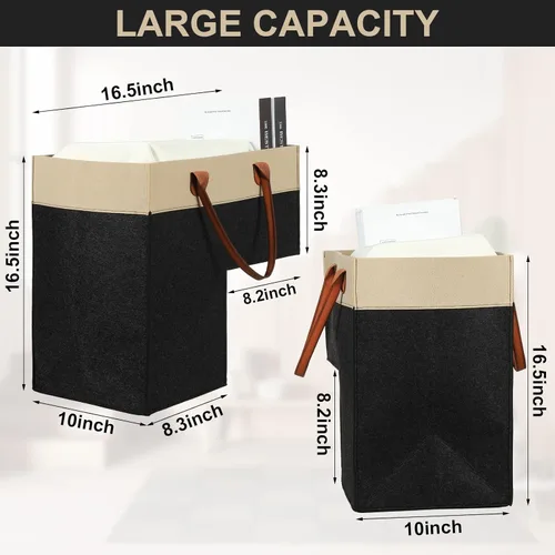 Vista 5 de Shappy Cestas de escalera con asas y panel de soporte, cesta de fieltro de 16 pulgadas para escaleras para alfombras y madera plegable