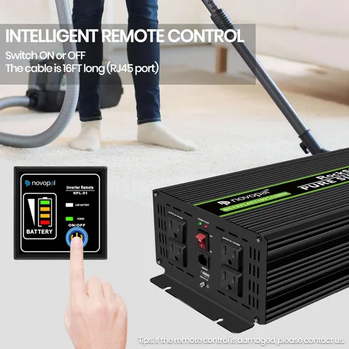 Vista 5 de Novopal Inversor de onda sinusoidal pura de 1500 W, convertidor de potencia de coche de 12 V CC a 110 V/120 V CA, inversor de corriente DC-AC con 4